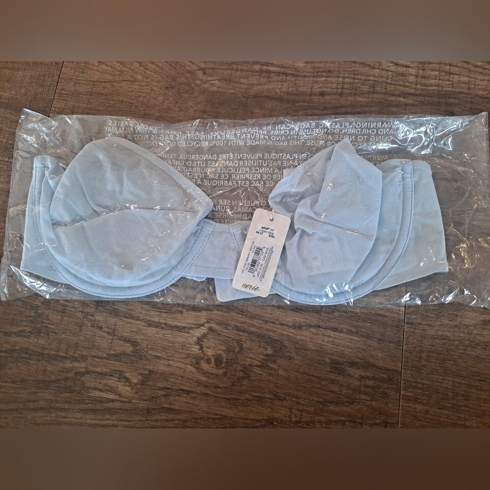 Aerie SMOOTHEZ Unlined Mesh Balconette Bra Eyelet Blue - Picture 2 of 3